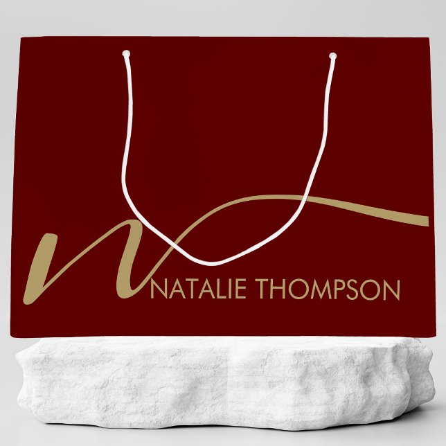 Custom Monogram Personalized With Name Cool Maroon Large Gift Bag (Creator Uploaded)