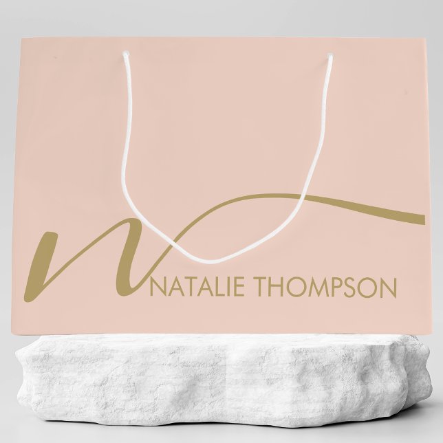 Custom Monogram Personalized With Name Cool Pink Large Gift Bag (Creator Uploaded)