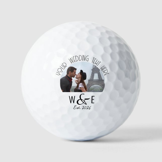 Custom Monogram Photo Art Deco Wedding Golf Balls (Front)