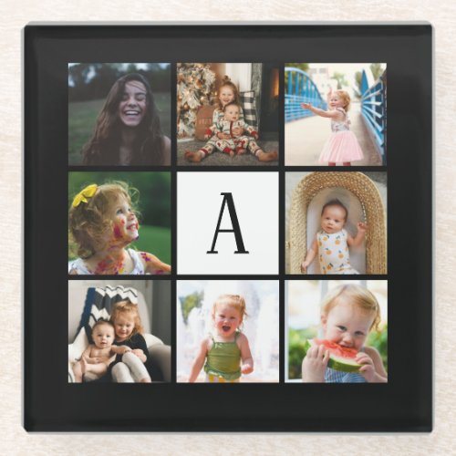 Custom Monogram photo montage photo collage Glass Coaster