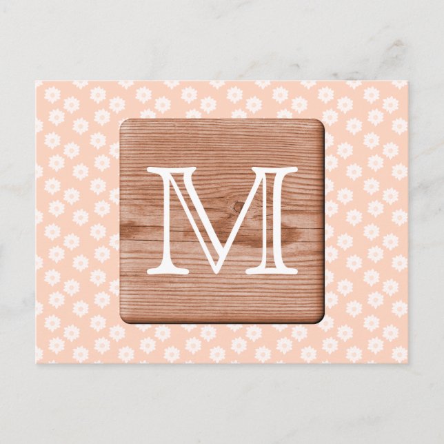 Custom Monogram. Picture of Wood, Floral Pattern. Postcard (Front)
