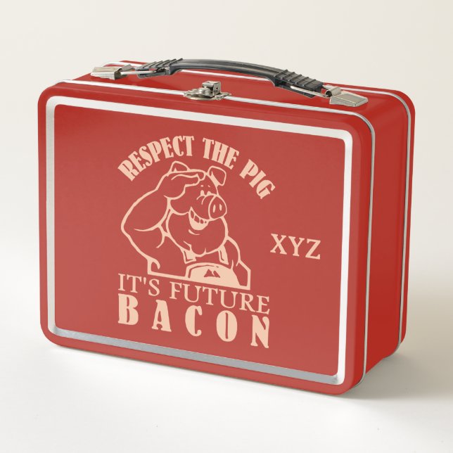 Custom Monogram PIG TO BACON Metal Lunch Box (Front)