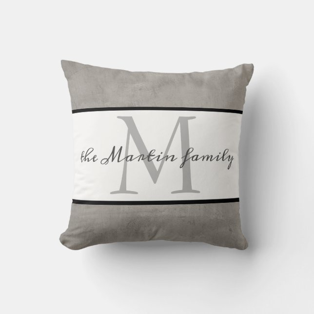 custom monogram pillow gray and white (Front)