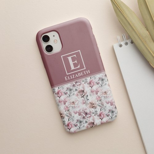 Custom Monogram Pink and Purple Floral Botanical iPhone 13 Pro Max Case