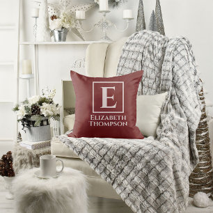 Custom Monogram Pink and Purple Floral Botanical Throw Pillow