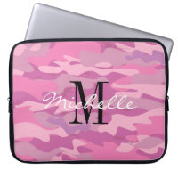 Custom monogram pink army camo laptop sleeve