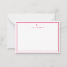 Custom Monogram Pink Border Stationery