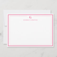 Custom Monogram Pink Border Stationery