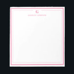 Custom Monogram Pink Border Stationery  Notepad<br><div class="desc">Make a lasting impression with this elegant personalized stationery, featuring a bold pink monogram and name in classic serif type. Framed by a double-line border for a refined touch, this flat note card is perfect for thank you notes, personal messages, or professional correspondence. Ideal for gifting or adding a sophisticated...</div>