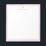 Custom Monogram Pink Border Stationery  Notepad<br><div class="desc">Make a lasting impression with this elegant personalized stationery, featuring a bold pink monogram and name in classic serif type. Framed by a double-line border for a refined touch, this flat note card is perfect for thank you notes, personal messages, or professional correspondence. Ideal for gifting or adding a sophisticated...</div>