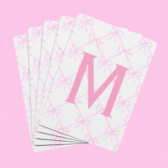 Custom Monogram Pink Bow, Coquette Playing Cards,  Poker Cards (Creator Uploaded)
