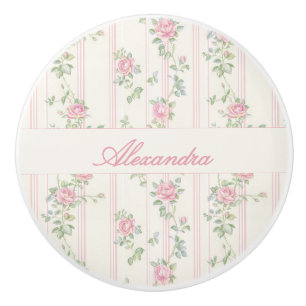 Custom Monogram Pink Coquette Roses Ceramic Knob