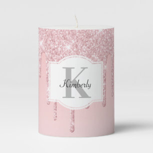 Custom Monogram - Pink Dripping Glitter Pillar Candle