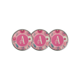 Custom Monogram Pink Enchanted Blooms Golf Ball Marker