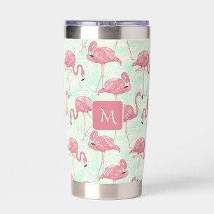 Custom Monogram Pink Flamingos Pattern Insulated Tumbler