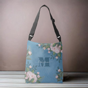 Custom Monogram Pink Floral Initial Crossbody Bag
