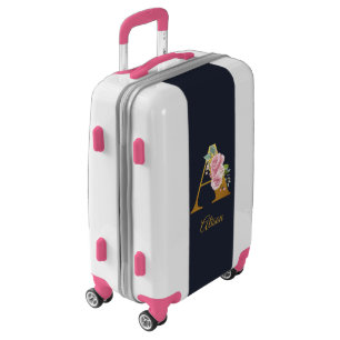 Custom Monogram Pink Floral Name Initial Luggage