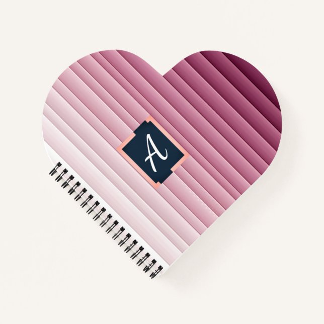 Custom Monogram Pink Gradient Vertical Heart  Notebook (Front)