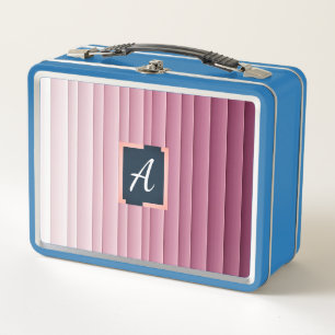 Custom Monogram Pink Gradient Vertical  Metal Lunch Box