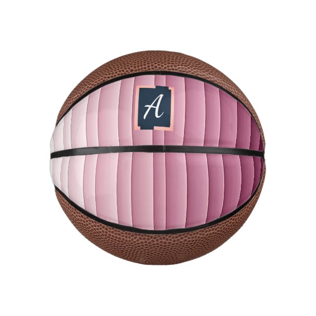 Custom Monogram Pink Gradient Vertical  Mini Basketball (Front)