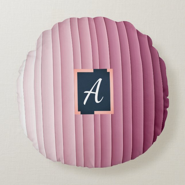 Custom Monogram Pink Gradient Vertical  Round Pillow (Front)