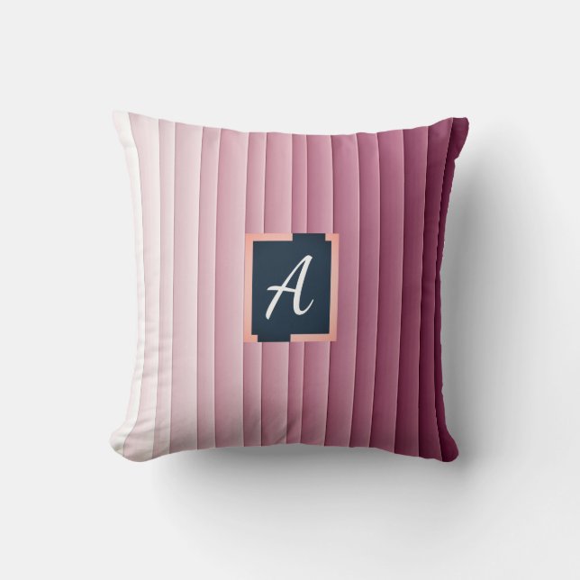 Custom Monogram Pink Gradient Vertical Throw Pillo Pillow (Front)