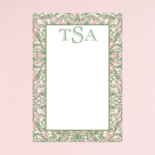 Custom Monogram Pink & Green Floral Pattern Post-it Notes
