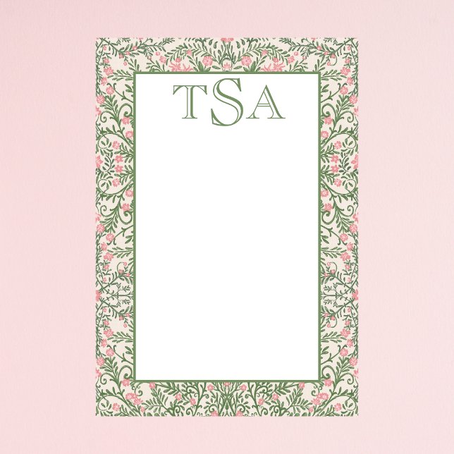 Custom Monogram Pink & Green Floral Pattern Post-it Notes (Creator Uploaded)