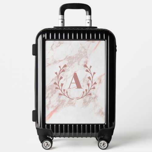 Custom Monogram Pink Marble Carry On Suitcase