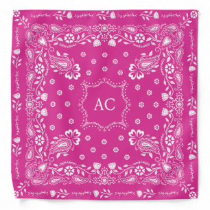 Custom Monogram Pink Paisley Floral Flower Bandana