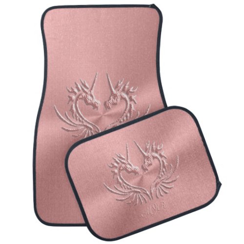 Custom Monogram Pink Scaly Dragon Heart Car Floor Mat