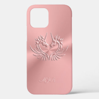 Custom Monogram, Pink, Scaly Dragon Heart Case-Mat iPhone 12 Case