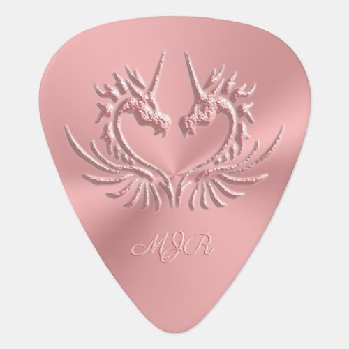 Custom Monogram, Pink, Scaly Dragon Heart Guitar Pick