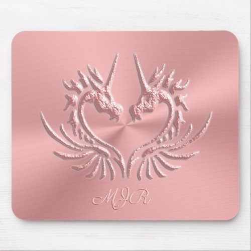 Custom Monogram Pink Scaly Dragon Heart Mouse Pad
