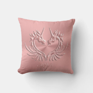 Custom Monogram, Pink Scaly Dragon Heart Throw Pillow
