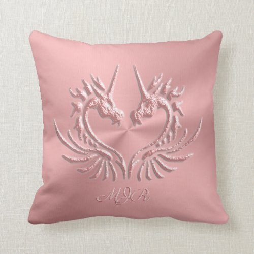 Custom Monogram, Pink Scaly Dragon Heart Throw Pillow