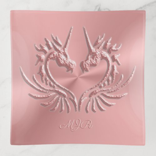 Custom Monogram Pink Scaly Dragon Heart Trinket Tray
