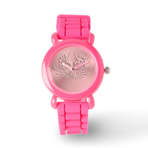 Custom Monogram Pink Scaly Dragon Heart Watch