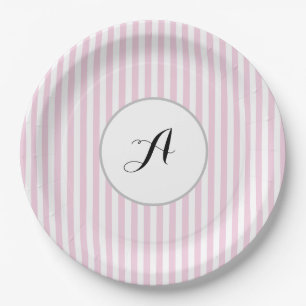 Custom Monogram Pink Stripe Parisan Paper Plates