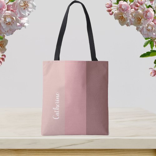 Custom monogram pink tri_tone script typography  tote bag