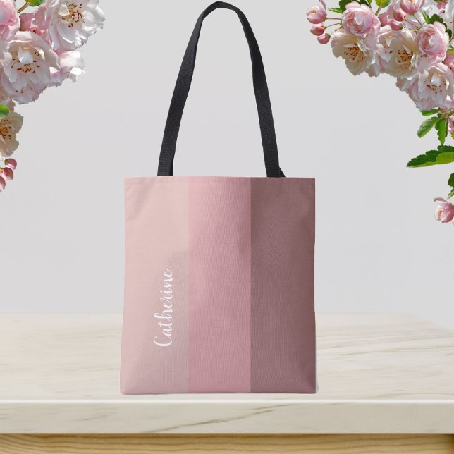 Custom monogram, pink tri-tone, script typography  tote bag (Creator Uploaded)