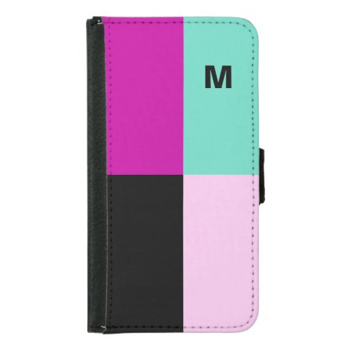Custom Monogram Pink Turquoise Modern Phone Samsung Galaxy S5 Wallet Case