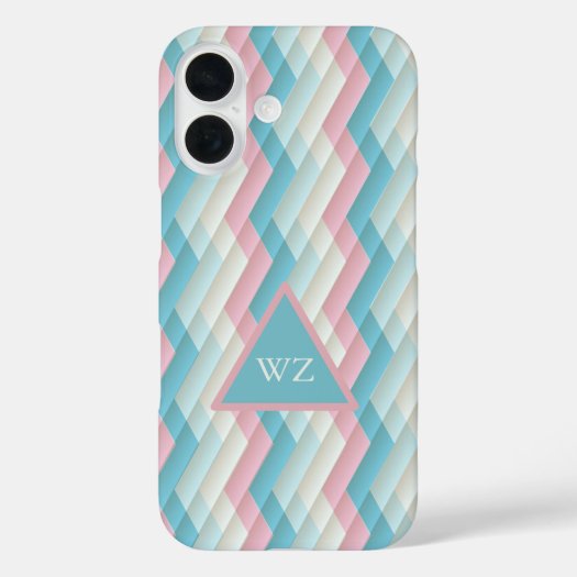 Custom Monogram Pink White Blue Chevron Pattern