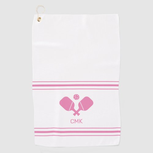 Custom Monogram Pink White Pickleball Sweat Towel
