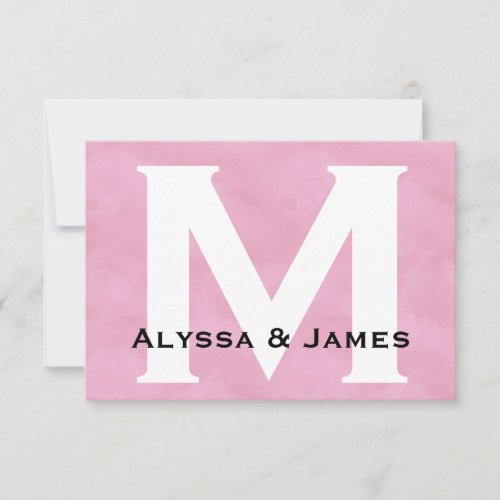 Custom Monogram Pink White Wedding RSVP Card Y029