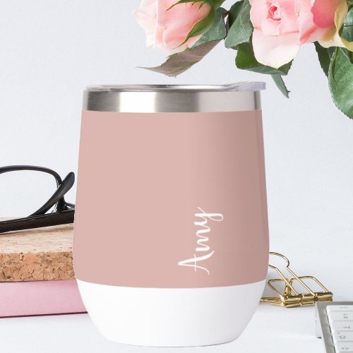 Custom monogram pink with script typography  thermal wine tumbler