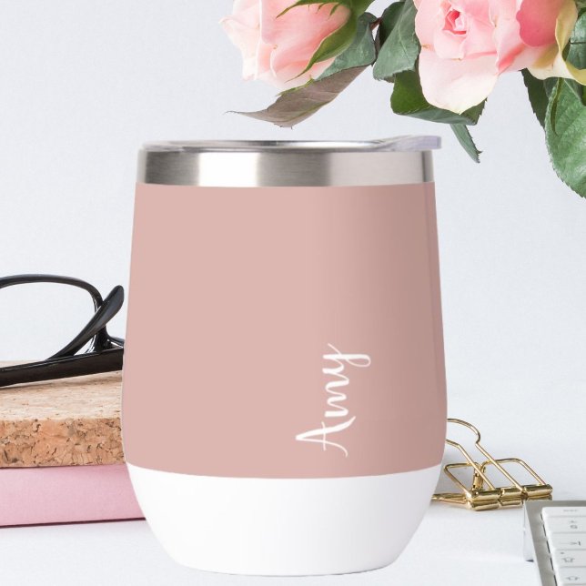 Custom monogram, pink with script typography  thermal wine tumbler (Creator Uploaded)