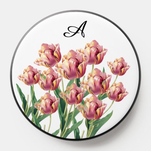 Custom Monogram Pink  Yellow Tulip  PopSo PopSocket