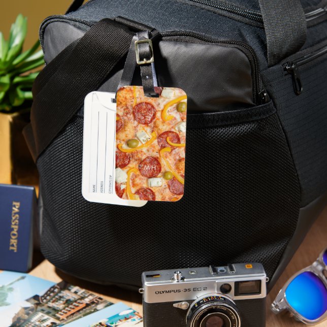 Custom monogram PIZZA Luggage Tag (Front & Back)