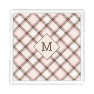 Custom Monogram Plaid / Tartan Pattern Acrylic Tray